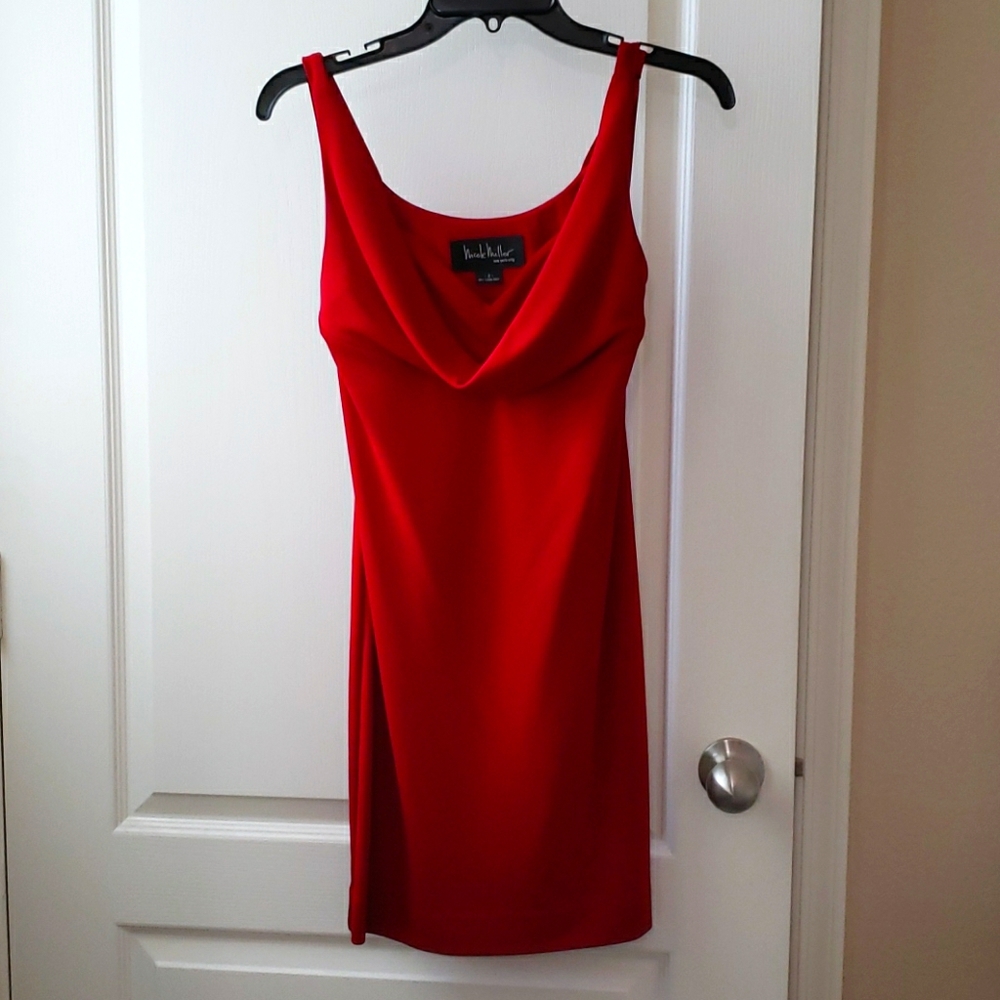 Nicole Miller Red Cowl Neck Sheath Dress